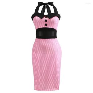 Рокабилли Платье оптовых-Retro Pink Polka Dot Audrey Hepburn Robe Goot Press Plus Plus Plus Size XL S S Готическая булавка рокабилли