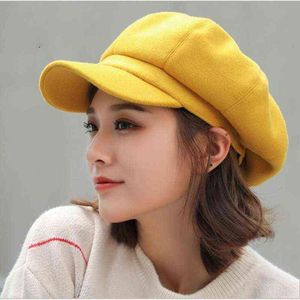 Ozyc Wool Women Beret Autumn Winter Octagonal Cap Hats Stylish Artist Painter Newsboy Caps Black Grey Beret Hats J220722