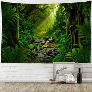 Тропический завод джунглей ковровой стена висит бохо хиппи пейзажная комната для природы домашний декор J220804