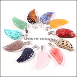 Arts And Crafts Arts Gifts Home Garden Natural Crystal Rose Quartz Tigers Eye Stone Angel Charms Wings Shape Pendant For D Dh2Ki
