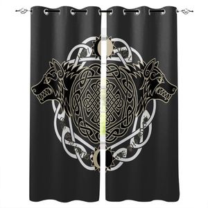 Curtain & Drapes Viking Wolf Totem Religion Symbol Black Window Curtains For Living Room Kitchen Kids Bedroom Home Interior Decoration Curta