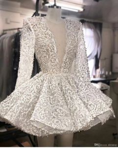 Dresses Gorgeous Ivory Prom Tulle Long Sleeves Sexy Illusion Top Beaded Lace Applique Pearls Custom Made Evening Celebrity Tail Party Gown Vestidos