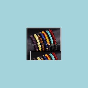Sälj Chakra mm Lava Rock Beads Armband Colorf Energy Yoga Bead Armband Mix Färg Drop Leverans Charm Smycken lurj