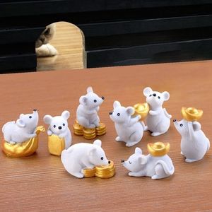 Figurki miniatury 8pcsset Rich szczurzy żywica myszy bonsai zwierzęta domowe akcesoria rzemieślnicze figurki DIY prezent Y200104