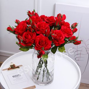 Artificial Flowers 1 Flower 2 Bud Moisturizing Rose Feel Felt Simulation Decorative Roses for Home Bridal Wedding Party Festival