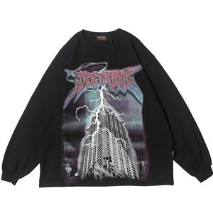 Lighting Graphic Long Sleeve T Shirts Gothic Punk Rock Tees Men Hip Hop Streetwear Goth Fall Trending Clothes Top T Shirts 220504