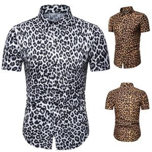 Summer Mash Mens Leopard Printed Shirt Casual Button Shirts Men krótki rękaw Sexy Streetwear Shirt 220527