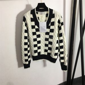 2022 women loose sweaters knits designer tops with twist plaid pattern girls milan runway designer crop top shirt high end custom long sleeve stretch pullover