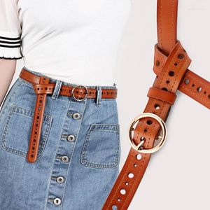 Kemerler Moda Altın Yuvarlak Yüzük Toka Kadınlar İçin Gerçek Deri İçi Boş Kotlar Günlük Kemer Yüksek Kaliteli Cintos Para Mulheres 105Belts Emel22