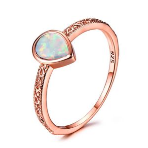 Anillos de racimo Bamos White/Blue/Purple Fire Opal Drop de agua Ring Vintage Promise Commacment for Women Rose Gold Boded Joynycrusty Cluster
