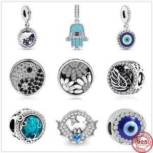 925 STERLING Gümüş Dangle Charm Parlak Siyah Swan Daisy Dünya Boncuk Boncuk Fit Pandora Charms Bilezik Diy Takı Aksesuarları