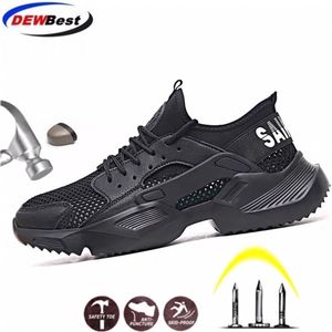 Breathable Mesh Black Mens Summer Deont Lightweight Softbottomed Steel Toe Punctureproof Male Safety Work Shoes Y200915