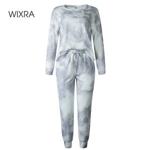 Wixra Frauen Anzüge Freizeit Home Wear Anzug Frühling Herbst Langarm O Neck Tops Lace Up Lange Hosen 2 Stück Sets LJ201125