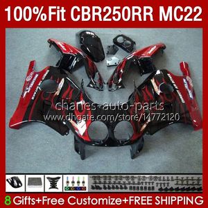 Injektionskropp för Honda CBR 250RR 250 RR CC CBR250RR Röda flammor 90 91 92 93 94 95 96 97 98 99 131NO.23 250cc MC22 CBR250 RR 1990 1991 1992 1995 1995 1998 1999 FAIRING