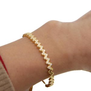 Link, Kette Gold Farbe Open Adjust Armreifen für elegante Mädchen Frauen Slider Box Wave Bar Micro Pave Cz hochwertige Mode Armband 2022