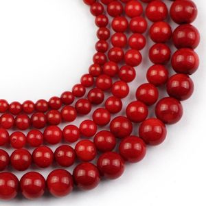 Andra Yhbzret Natural Red Coral Stone Spacer lösa pärlor för smycken som tillverkar 3/4/5/6/7mm DIY -halsbandsarmband Pendant Tillbehör Rita22