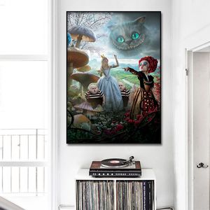 不思議の国のアリスアリスキャンバスポスターウォールアートプリントモダンペインティングノルディックキッドベッドルームの装飾写真