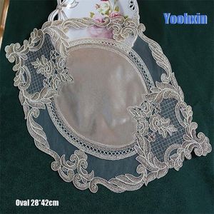 Modern Lace oval Embroidery drink table place mat wedding pad Cloth pot placemat cup mug glass tea coaster dining doily kitchen T200703