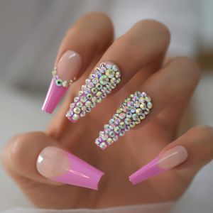 False Nails Nail Press Ons extras Long Coffin 3d Designed Fake s Jewel Luxury Rosy Nude Royalty False Tips
