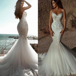 Lüks Beyaz/Fildişi Denizkızı Uzun Gelinlik Boho Dantel Boncuklu Kadın Evlilik Gelin Gowns Artı Boyut Boynaz De Casamento 2022