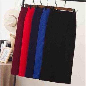 Cotton Knitted High Waist Pleated Spring And Autumn Halflength Skirt Women's A line Skirt Knitted Fish Tail Skirt T200113