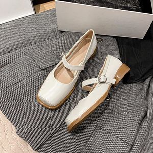 Janes Sandals Women Mary Shoes Sheepskin Flat Square Toe Vintage Ladies Footwear for Spring Girls Daily Buckle Strapsandals 8722