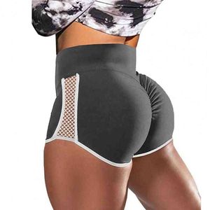 Pantaloncini da yoga a vita alta da donna Side Hollow Out Leggings sportivi da palestra Jogger Push Up Collant da allenamento Pantaloni corti Pigiama solido Estate Y220417