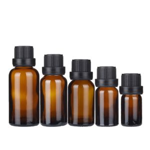 Bottiglia vuota in vetro marrone Rotonda Shoudler Testa grande Coperchio a vite nero con tappo Contenitore cosmetico ricaricabile portatile per imballaggio 5 ml 10 ml 15 ml 20 ml 30 ml 50 ml 100 ml