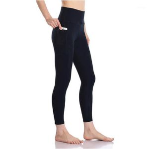 Solid Women Workout Leggings With Phone Pocket Fitness Leggins Push Up Sports Yoga Pants High Waist