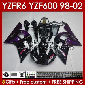 Kit de fadas para Yamaha YZF 600 CC YZF-600 YZF R6 R 6 98-02 Corpo 145No.142 Yzf600 600cc Cowling Yzf-R6 1998 1999 2000 2001 2002 2002 Yzfr6 98 99 00 01 02 Oemwork Bodywork Dark Purple Blk