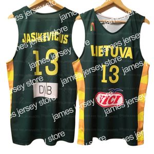 James Custom Sarunas Jasikevicius # 13 Maglia da basket Lietuva stampato verde Qualsiasi nome Numero Taglia XS-4XL Alta qualità