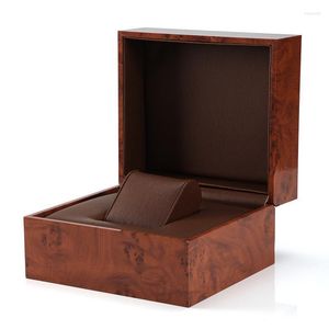 Watch Boxes & Cases Brown Wave Pattern Solid Wood Storage Box Luxury Wooden Display Dustproof Organizer Gift Packaging BoxesWatch Hele22