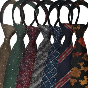 Bow Ties 8cm Wide Zipper Lazy Tie Striped Yarn-Dyed Knot-Free Korean Style Pull Peels Business Formal Wear Bridegroom WeddingBow