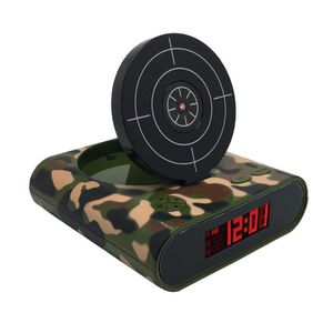Noviendy Led Gadget Gun väckarklocka LCD Laser Shooting Target Wake Up Alarm Desk Klockor Rolig leksak