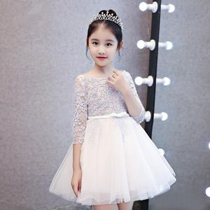 Kız Elbiseleri Beyaz Saten Çocuklar İlk Cemaat Bow Ball Elbise Düğünler İçin Çiçek Kız Vestidos Prenses