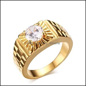 Band Rings Jewelry Men Punk Ring Stainless Steel Cz Ip Gold Plated High Polished Vintage Carved Geometric Hipsters Accessories Size 7-11 327