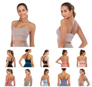 LL Solid Color Women Sports Bra YOGA Strappy Sports Bras for Women - Criss Cross Back Sexy Wireless Padded Yoga Bra Cute Workout