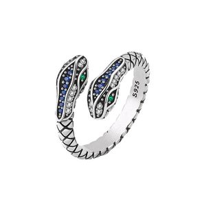 Top Quality S925 Silver Plated Austrian Crystal Snake Ring for Women Hip Hop Party Rings Lucky Jewelry Gift