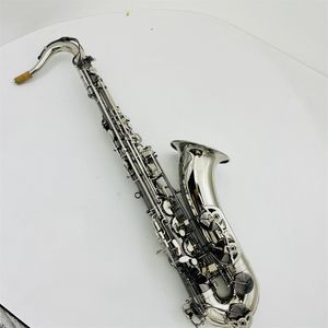 Aangepast logo Tenor Bb Tune Saxofoon Zilver en zwart nikkel oppervlak Muziekinstrumenten Sax met koffermondstuk