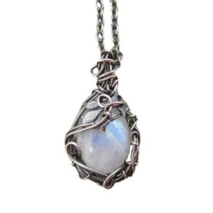 Popular Ornament Moonstone Necklace Female Pendant Vintage Bohemian Style Leaf Rattan Accessories Wholesale