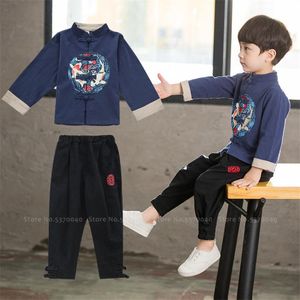 Ethnic Clothing Children Chinese Traditional Tang Suit Toddler Boy Hanfu Tops Pants Set Oriental Party Festival T-shirt Costume