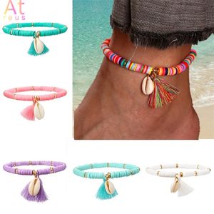 Multicolor Tassel Anklet Bohemian Jewelry for Women Akryl Pärlad Elastisk ankel Leg Foot Chain 220721