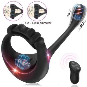 Massageador de brinquedos sexuais 3 em 1 Penis de pênis vibrador Anel anal plug de bunda anal masculino Male Prostate Wireless Remote Remote Cockring Sleeve