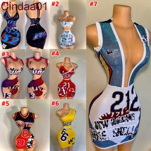 デザイナーの女性スポーツドレス2ピーススーツバスケットボールベビー衣装女性のセクシーなプリントドレスセットコレクション