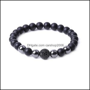 Charm Bracelets Micro Pave Cz Disco Ball Bead Black Stone Bracelet Women Men Yoga Hand String Jewelry Friendship Gift Dro Dhseller2010 Dheyp