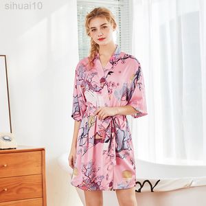 Sexy bloem vrouwen satijnen gewaad bruid bruidsmeisje robe badjas nachtjapon nachtkleding lingerie kimono badjas m l xl xxl l220803