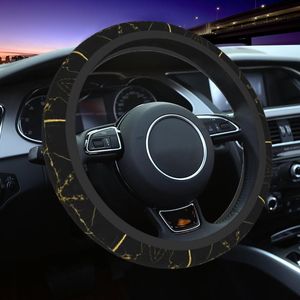 Steering Wheel Covers Luxe Black And Gold Marble Texture Universal 38cm Graphic Protector Fit For Car AccessoriesSteering