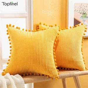 Christmas Cushion Cover 50x50cm With Balls Striped Corduroy Throw Sofa Pillow Case Home Decor for Couch Bed Home Grey Navy Teal 210401