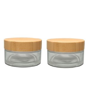 3.5 OZ 100G Empty Clear Glass Eye Cream Bottle Cosmetic Packaging Jars Bamboo Wood Screw Cap Frosted Portable Skincare Emulsion Refillable Pot Container
