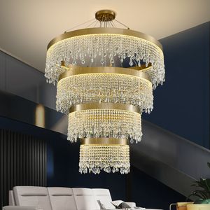 Luxury Crystal Chandelier Lights Pendant Lamps Suspension LED Lamps Gold Metal Base for Decor Lobby Living Room Dining Hall Kitchen Island